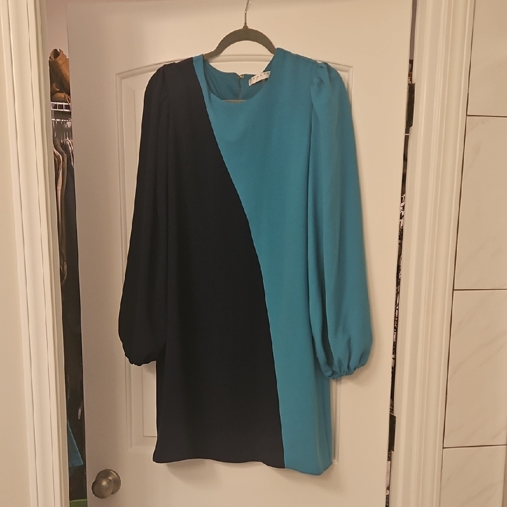 Trina Turk Blue and Black Long Sleeve Dress